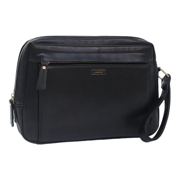 BURBERRY Nova Check Clutch Bag Leather Black Auth - Picture 1 of 14